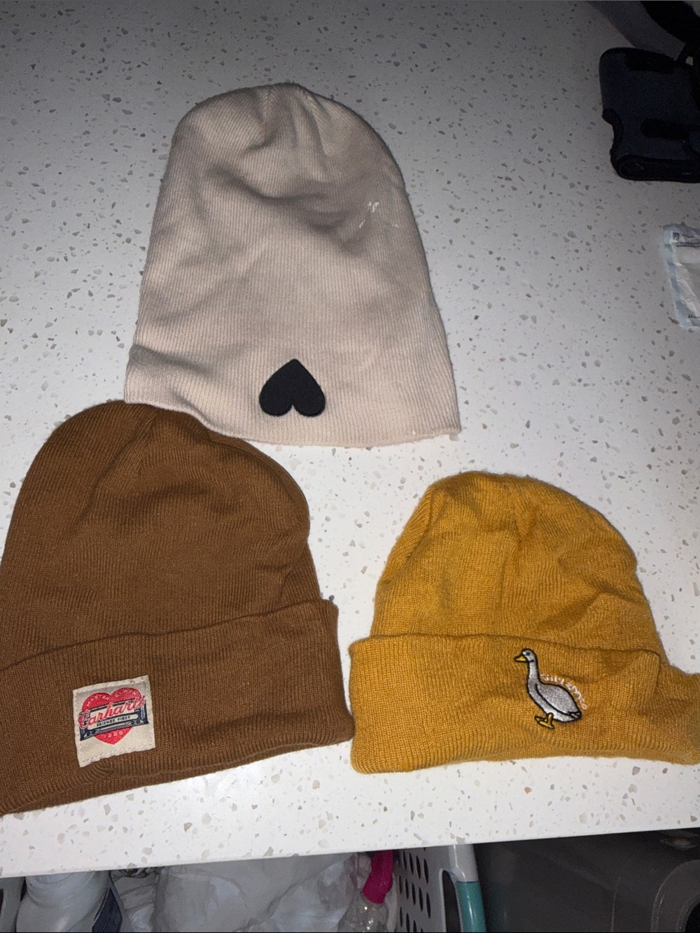 Three-Pack Women's Knit Beanie Set - Cream, Brown, Mustard